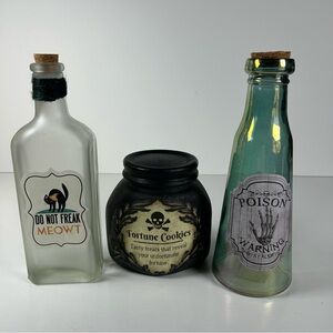 Glass Decorative Apothecary Potion Bottles Different Highs Halloween Set of 3